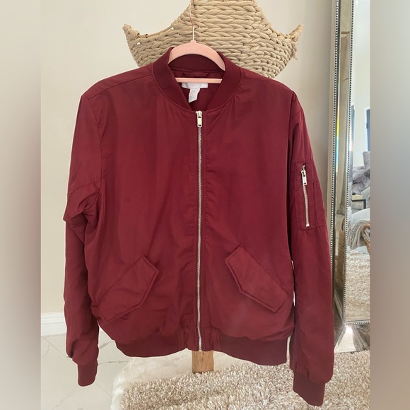 Burgundy bomber jacket h&m size 8 - Picture 1 of 6